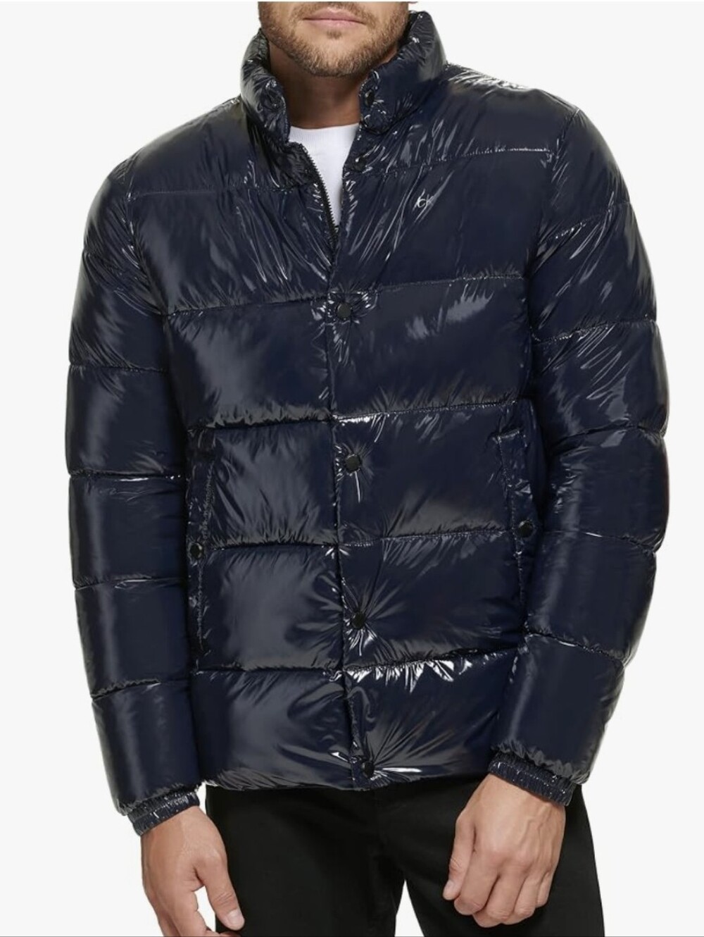 Calvin Klein Mens Puffer Jacket Shiny Blue Water Resistant Large